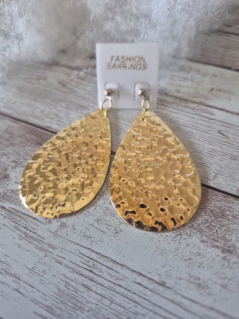 Authentic 1980s Vintage Gold Hammered Teardrop Dangle Earrings
